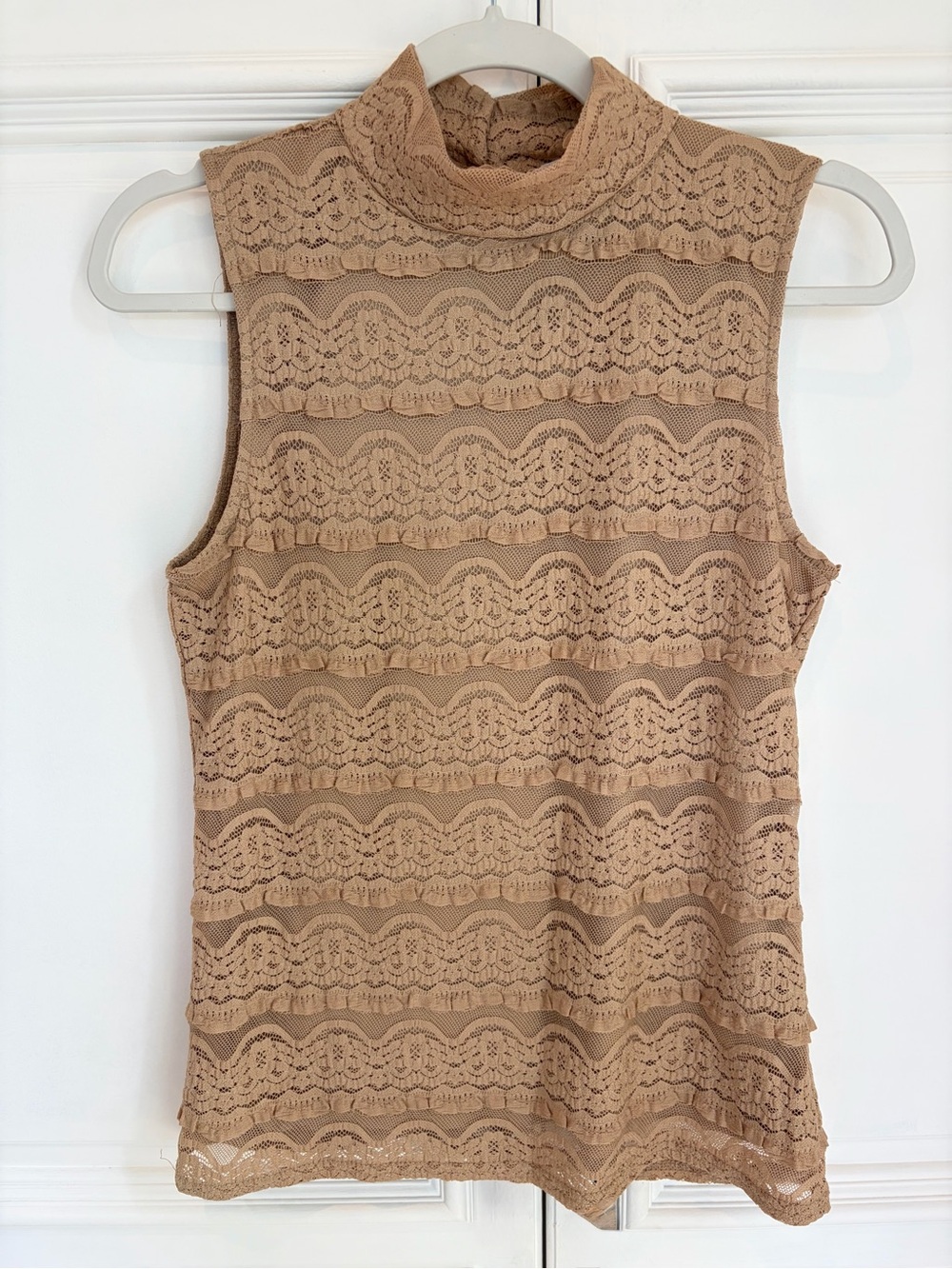 Cupio Lace Sleeveless Mock Neck Camisole - Tan
